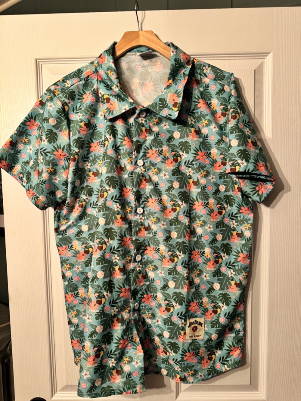 BDA SPORTS x CHICAGO CUBS Mens Tropical Hawaiian Shirt Size XL Jim Beam